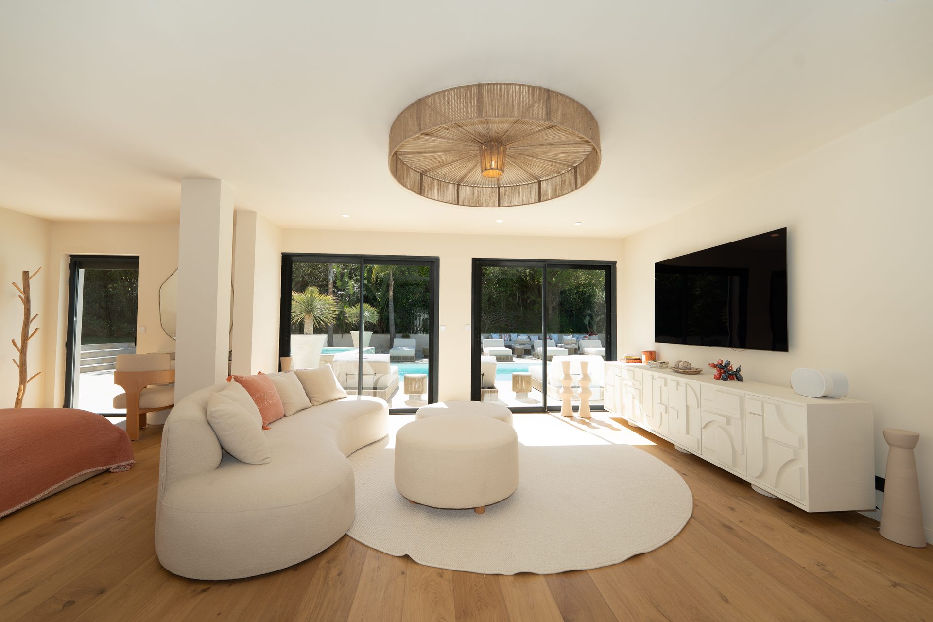 Villa Carpe Diem master suite — sculptural furnishings, natural light, pool terrace access